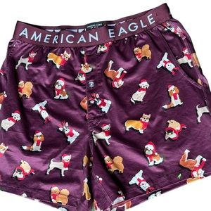 American Eagle men’s maroon Santa dog pocketed boxer shorts size Small